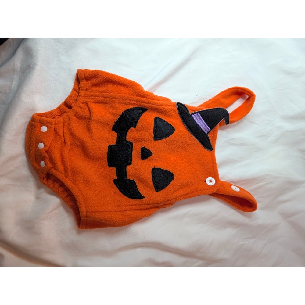 Halloween Pumpkin Fleece Romper Baby 1-3M Orange Jack-O-Lantern Costume Jumpsuit